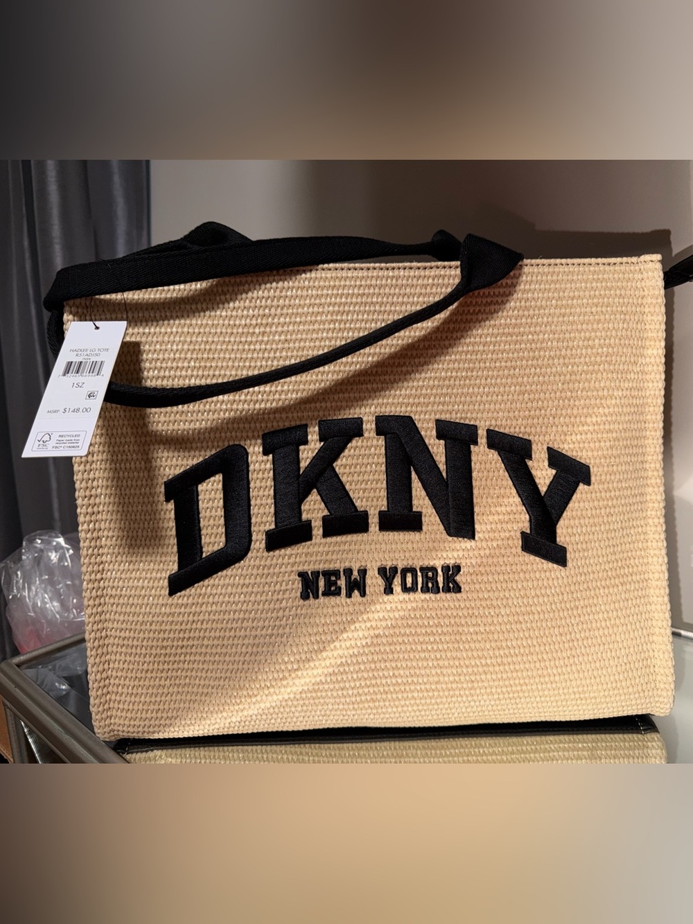 DKNY Hadlee Large Tote in Beige & Black